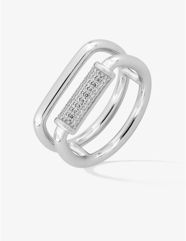 Bague Graphique Baguette Pavé double argent