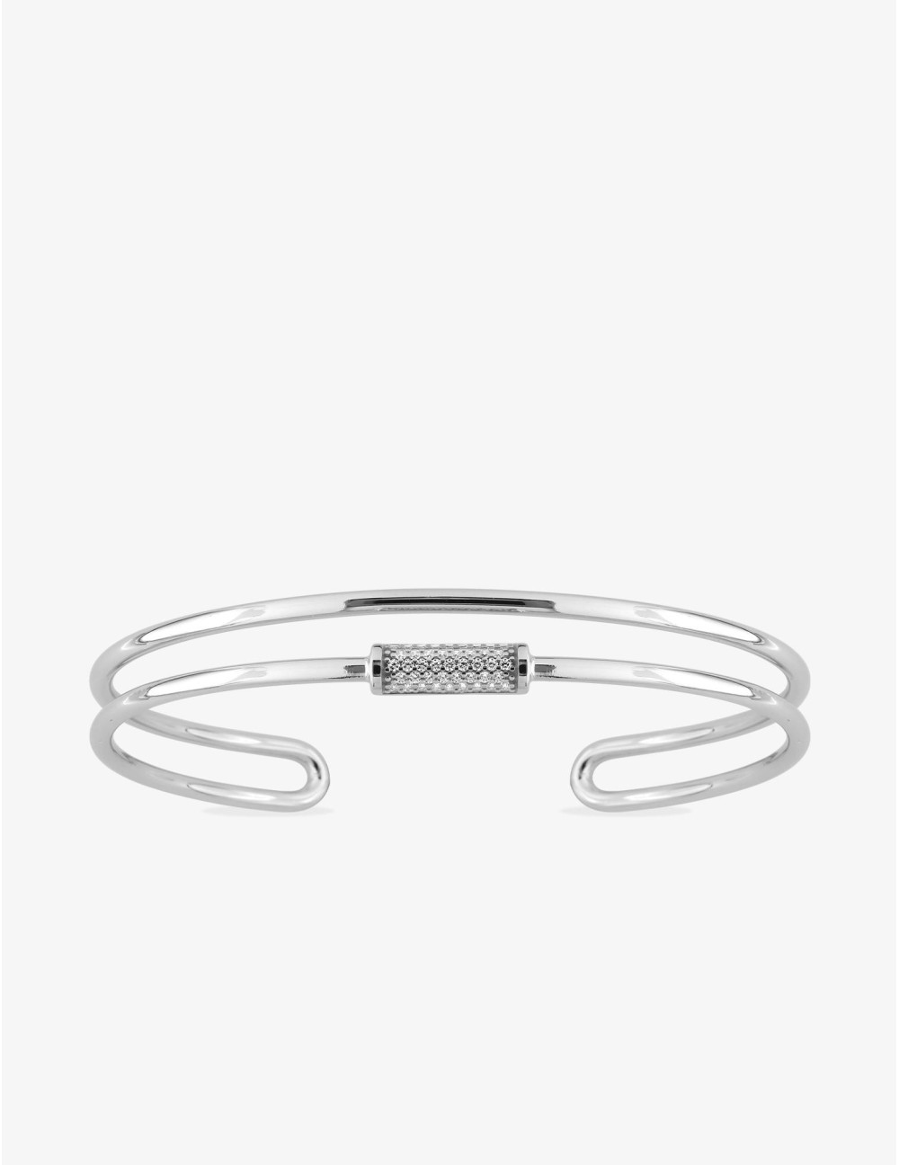 Jonc Baguette Graphique Pavé argent