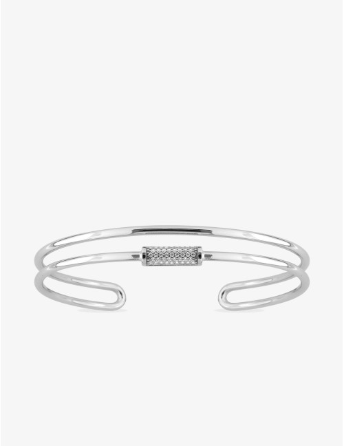 Jonc Baguette Graphique Pavé argent