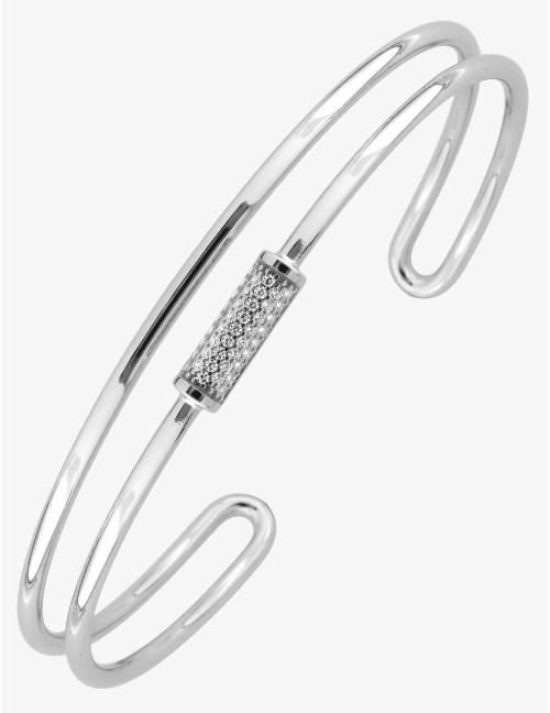 Jonc Baguette Graphique Pavé argent