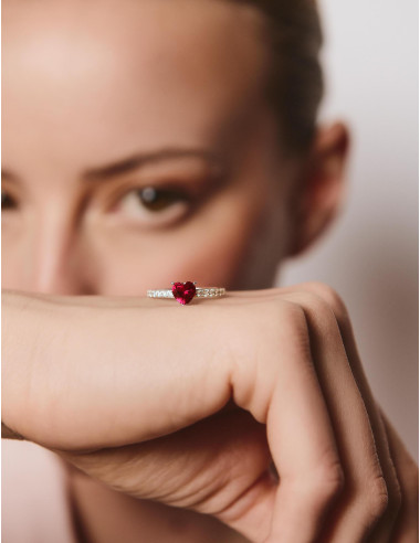 Bague Sacré-Cœur rouge accompagnée argent