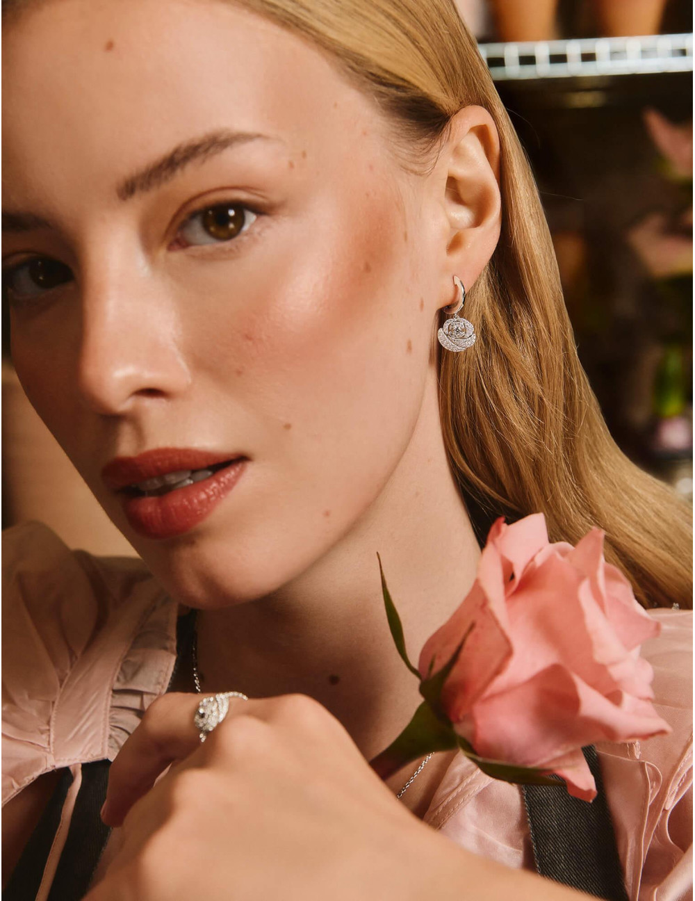 Boucles d'oreilles La Rose Pavées argent