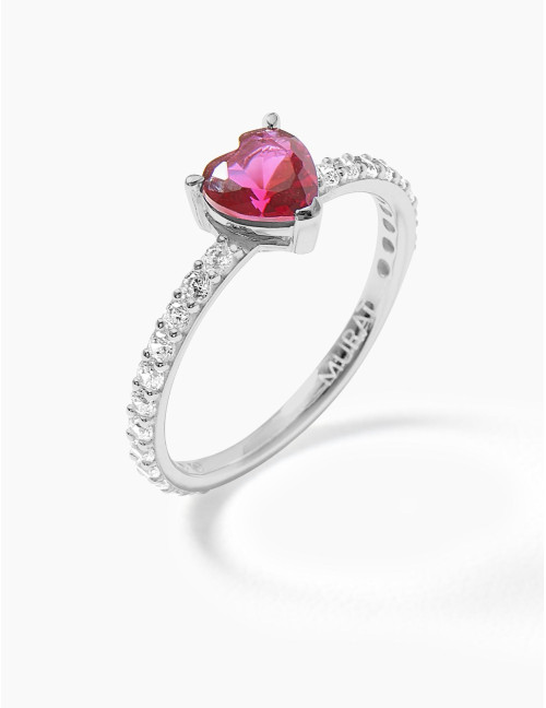 Bague Sacré-Cœur rouge accompagnée argent