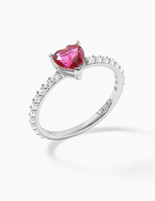 Bague Sacré-Cœur rouge accompagnée argent