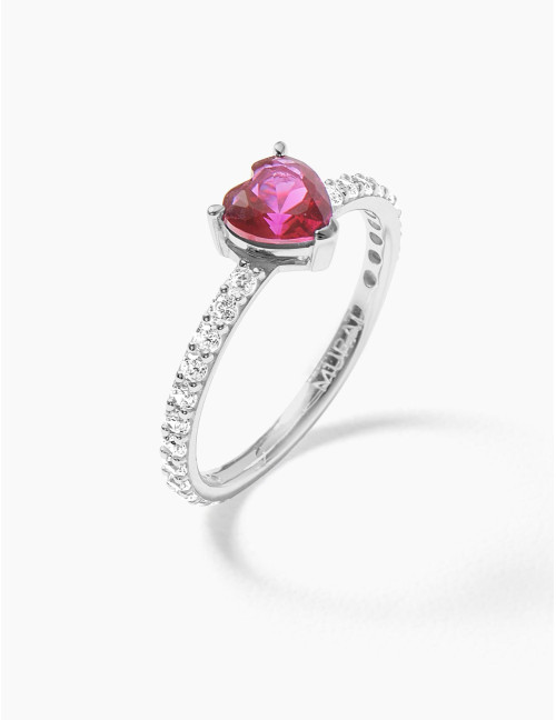 Bague Sacré-Cœur rouge accompagnée argent