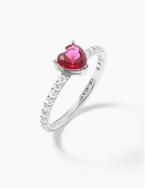 Bague Sacré-Cœur rouge accompagnée argent