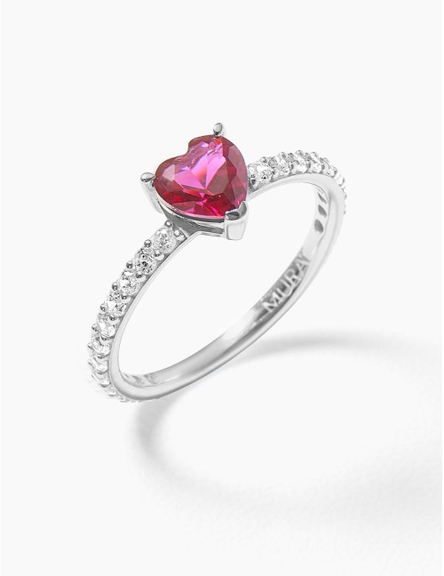 Bague Sacré-Cœur rouge accompagnée argent