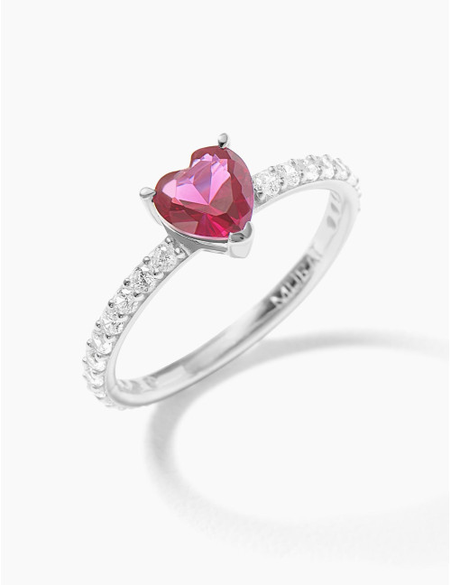 Bague Sacré-Cœur rouge accompagnée argent