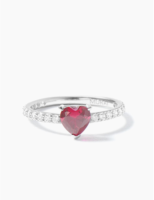 Bague Sacré-Cœur rouge accompagnée argent