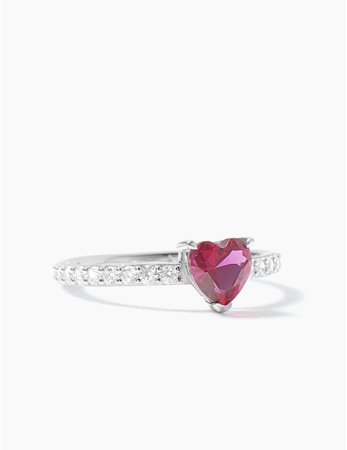 Bague Sacré-Cœur rouge accompagnée argent