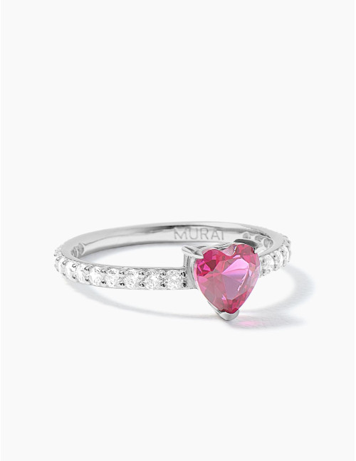 Bague Sacré-Cœur rouge accompagnée argent
