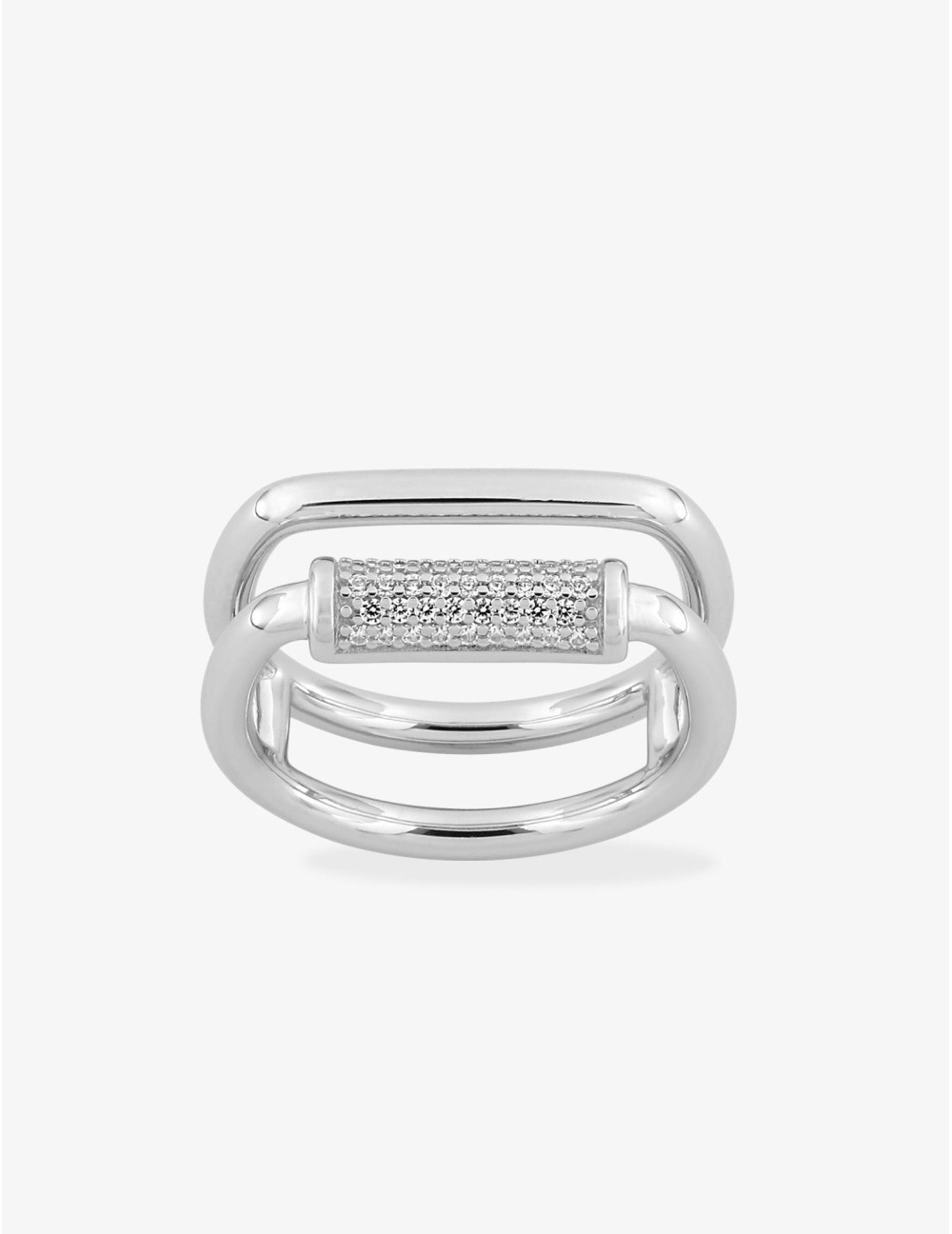 Bague Graphique Baguette Pavé double argent