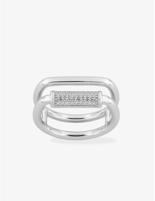 Bague Graphique Baguette Pavé double argent