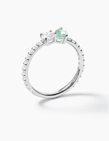 Bague Toi & Moi Twist Vert Accompagnée Argent