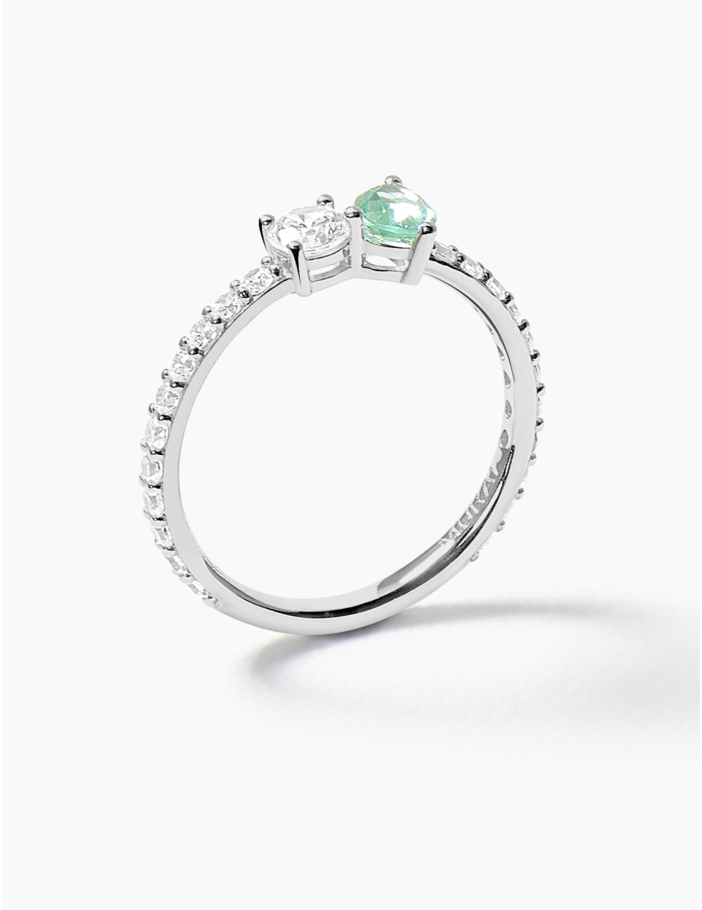 Bague Toi & Moi Twist Vert Accompagnée Argent