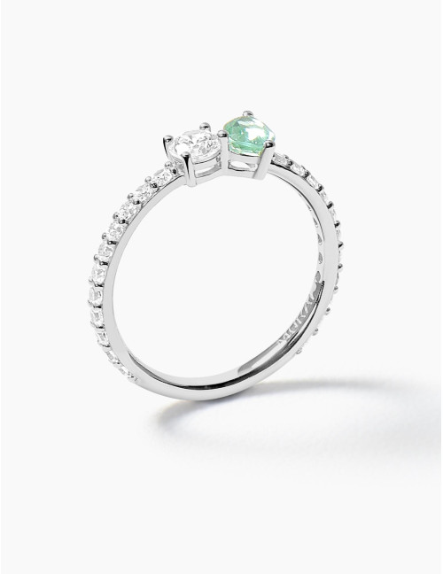 Bague Toi & Moi Twist Vert Accompagnée Argent