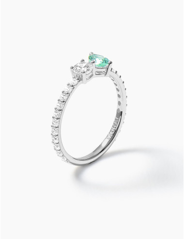 Bague Toi & Moi Twist Vert Accompagnée Argent