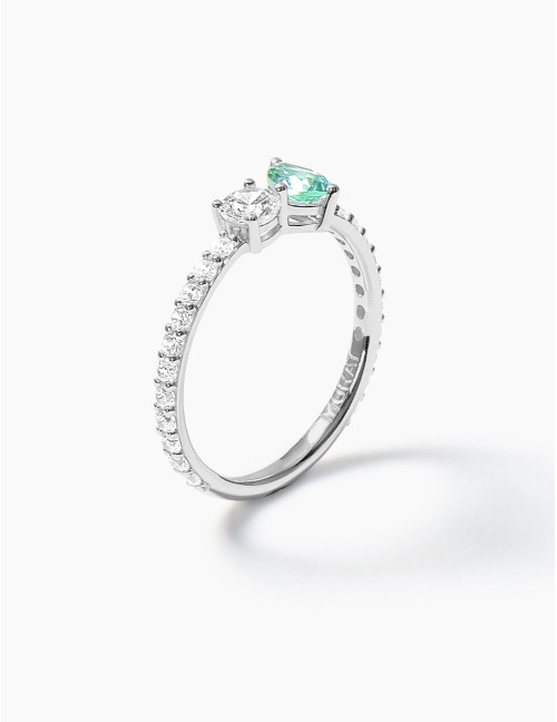 Bague Toi & Moi Twist Vert Accompagnée Argent