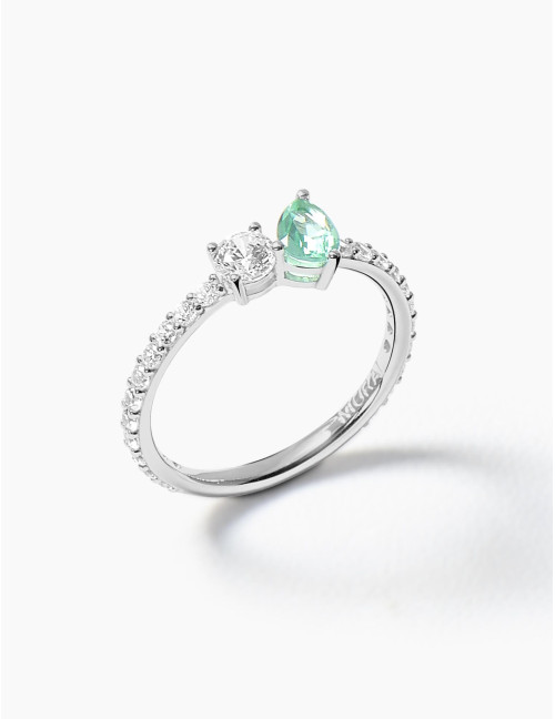 Bague Toi & Moi Twist Vert Accompagnée Argent