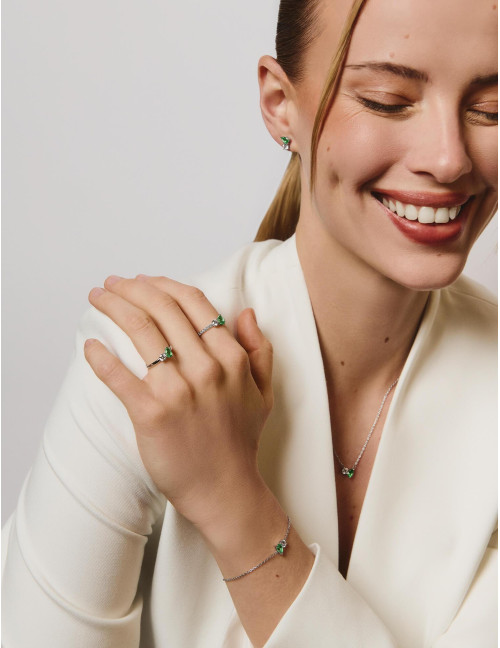 Bague Toi & Moi Twist Vert Accompagnée Argent