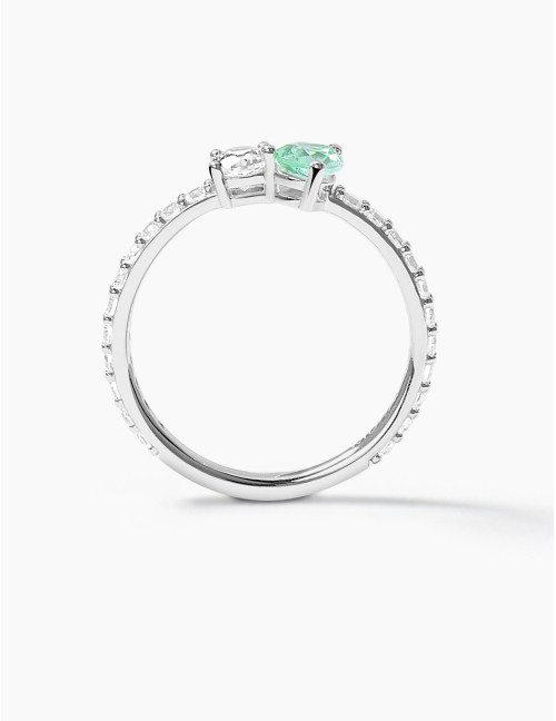 Bague Toi & Moi Twist Vert Accompagnée Argent