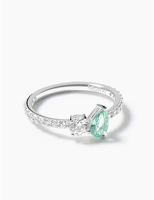 Bague Toi & Moi Twist Vert Accompagnée Argent