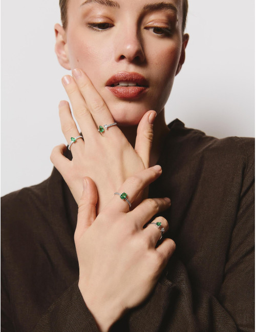 Bague Madeleine Vert Argent Grande