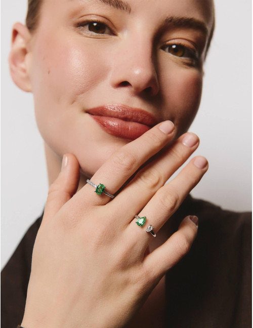 Bague Madeleine Vert Argent Grande