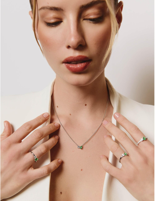Collier Toi & Moi Twist Vert Argent