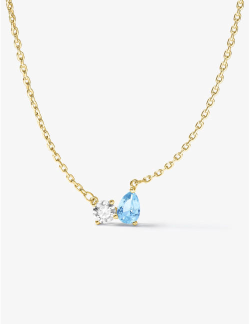 Collier Toi & Moi Twist Bleu Glacier Doré