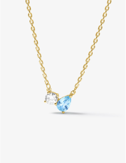 Collier Toi & Moi Twist Bleu Glacier Doré