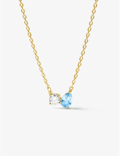 Collier Toi & Moi Twist Bleu Glacier Doré