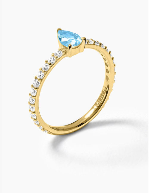 Bague Vivienne Bleu Glacier Accompagnée Doré