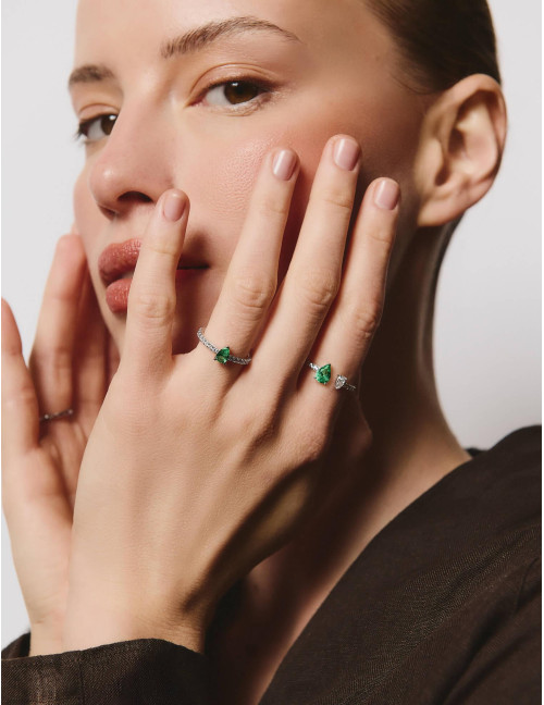 Bague Vivienne Duo Vert Accompagnée Argent