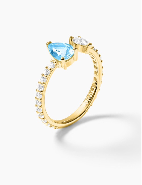 Bague Vivienne Duo Bleu Glacier Accompagnée Doré