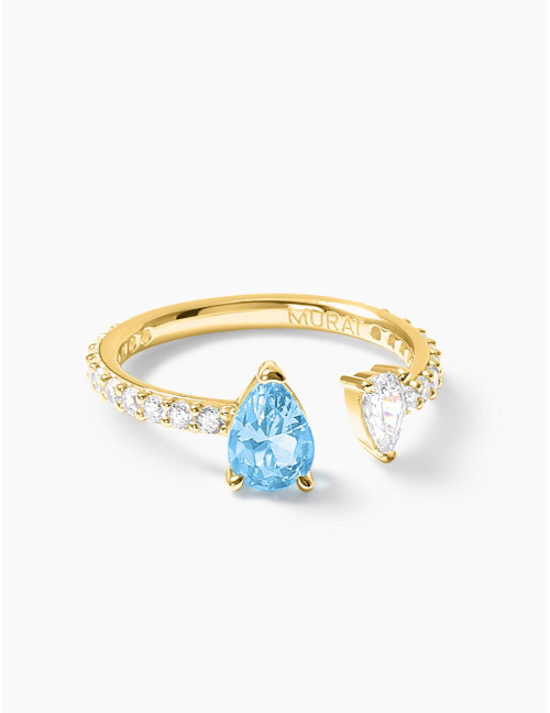 Bague Vivienne Duo Bleu Glacier Accompagnée Doré