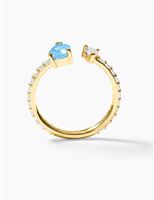 Bague Vivienne Duo Bleu Glacier Accompagnée Doré