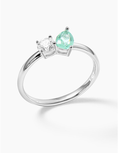 Bague Toi & Moi Twist Vert Argent