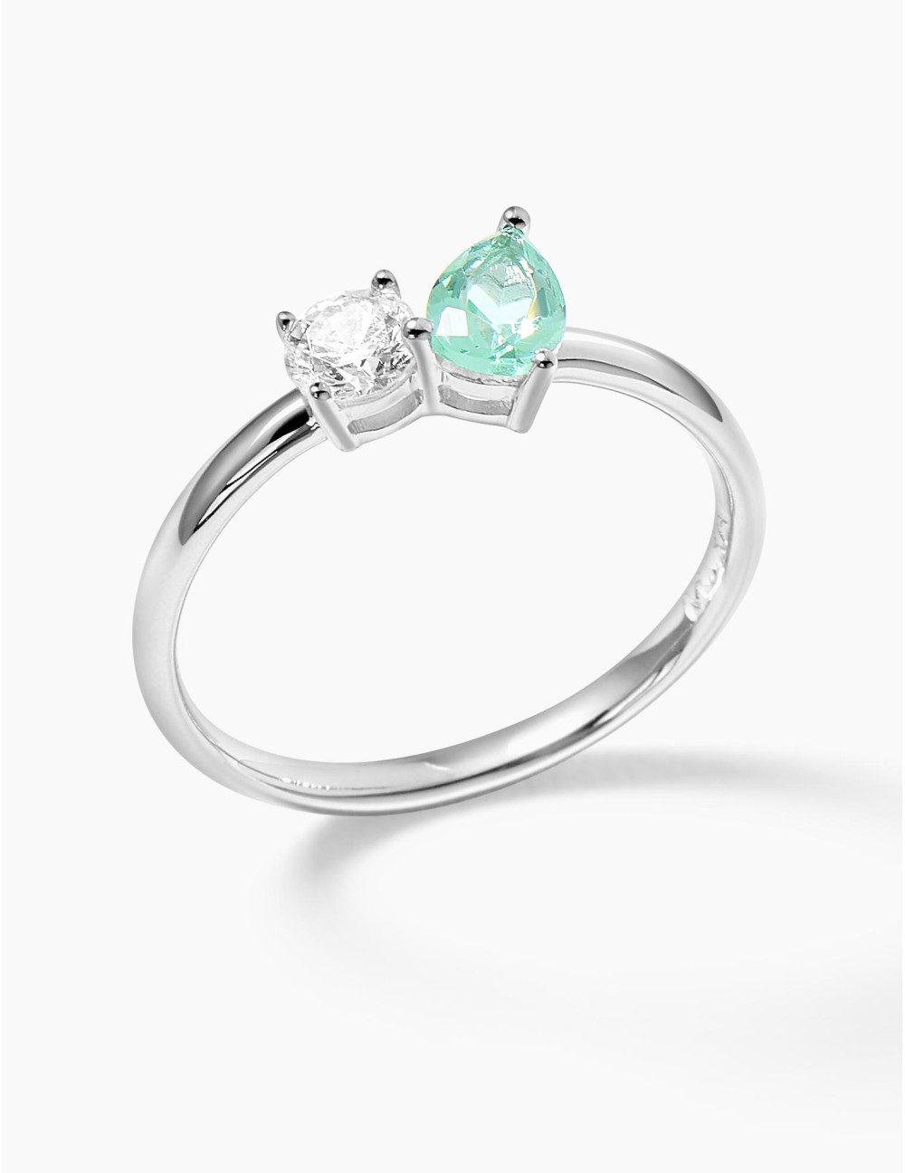 Bague Toi & Moi Twist Vert Argent