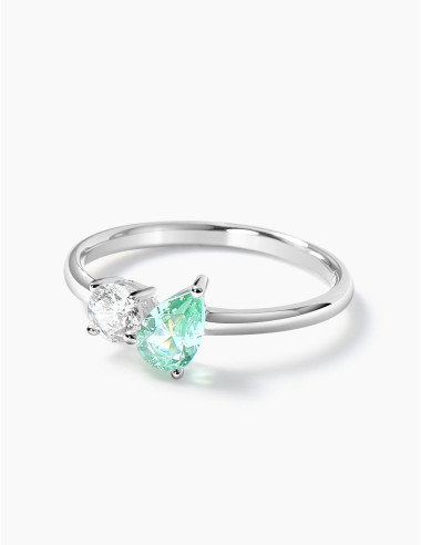 Bague Toi & Moi Twist Vert Argent