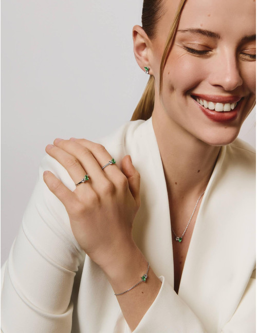 Bague Toi & Moi Twist Vert Argent