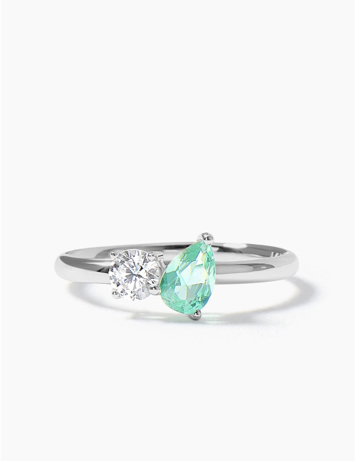 Bague Toi & Moi Twist Vert Argent