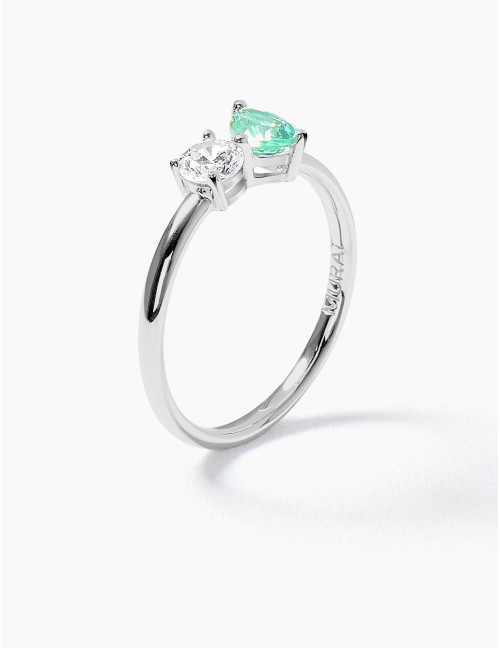 Bague Toi & Moi Twist Vert Argent
