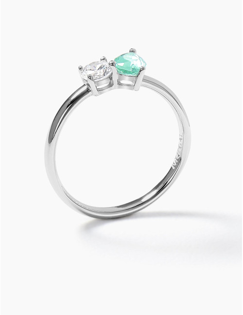 Bague Toi & Moi Twist Vert Argent