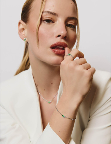 Bague Goutte Twist Accompagnée Vert Argent