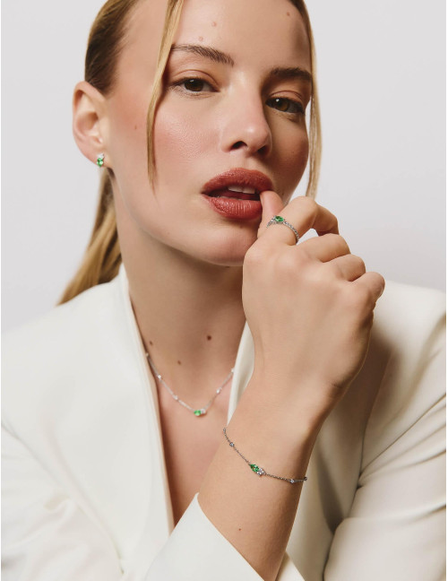 Bague Goutte Twist Accompagnée Vert Argent
