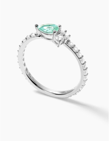 Bague Goutte Twist Accompagnée Vert Argent