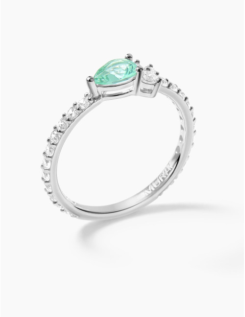 Bague Goutte Twist Accompagnée Vert Argent