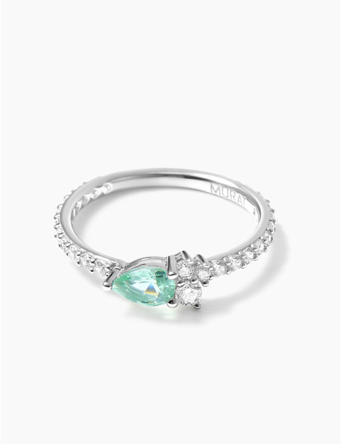 Bague Goutte Twist Accompagnée Vert Argent