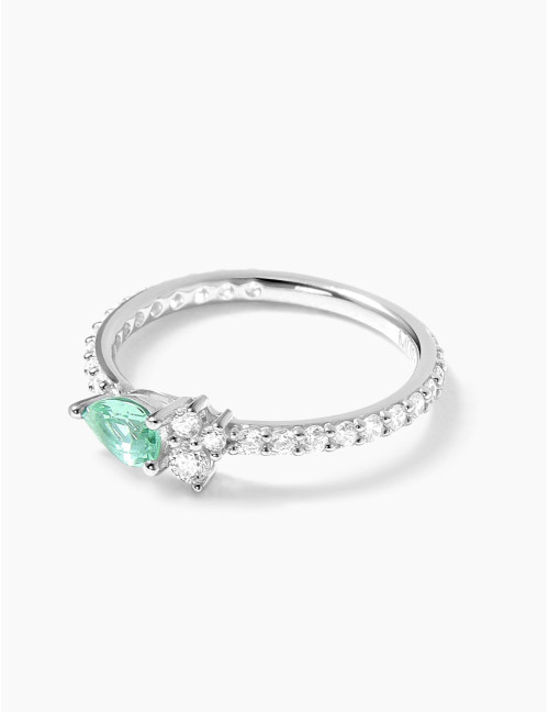 Bague Goutte Twist Accompagnée Vert Argent